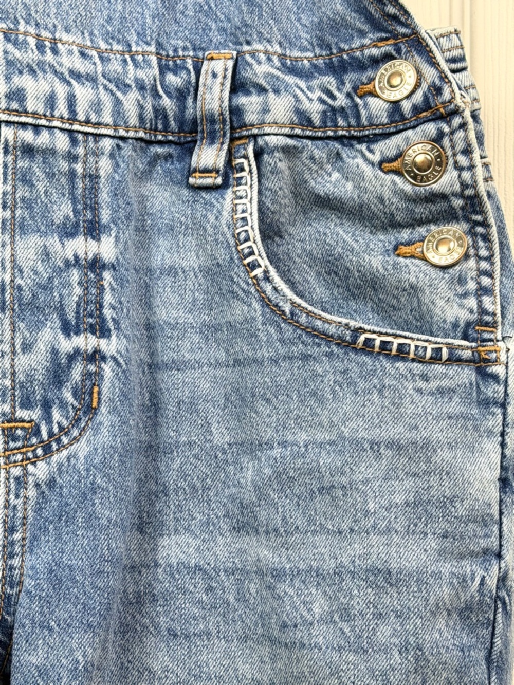 American Eagle Distressed Denim Overalls Medium Wash Jeans Womens Size Small NEW - Picture 4 of 8